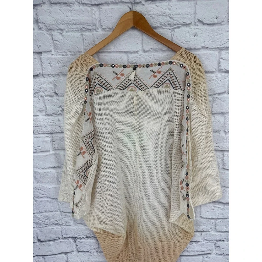 Z & L Kimono Cardigan Womens XS Cream Tan Ombre Embroidered Boho Tribal Festival